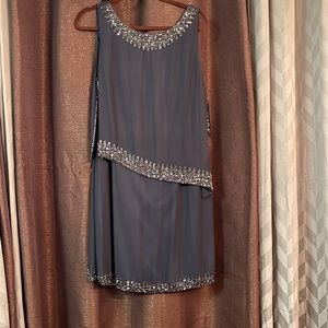 NWT JKara Navy/ Gunmetal Beaded Evening Dress